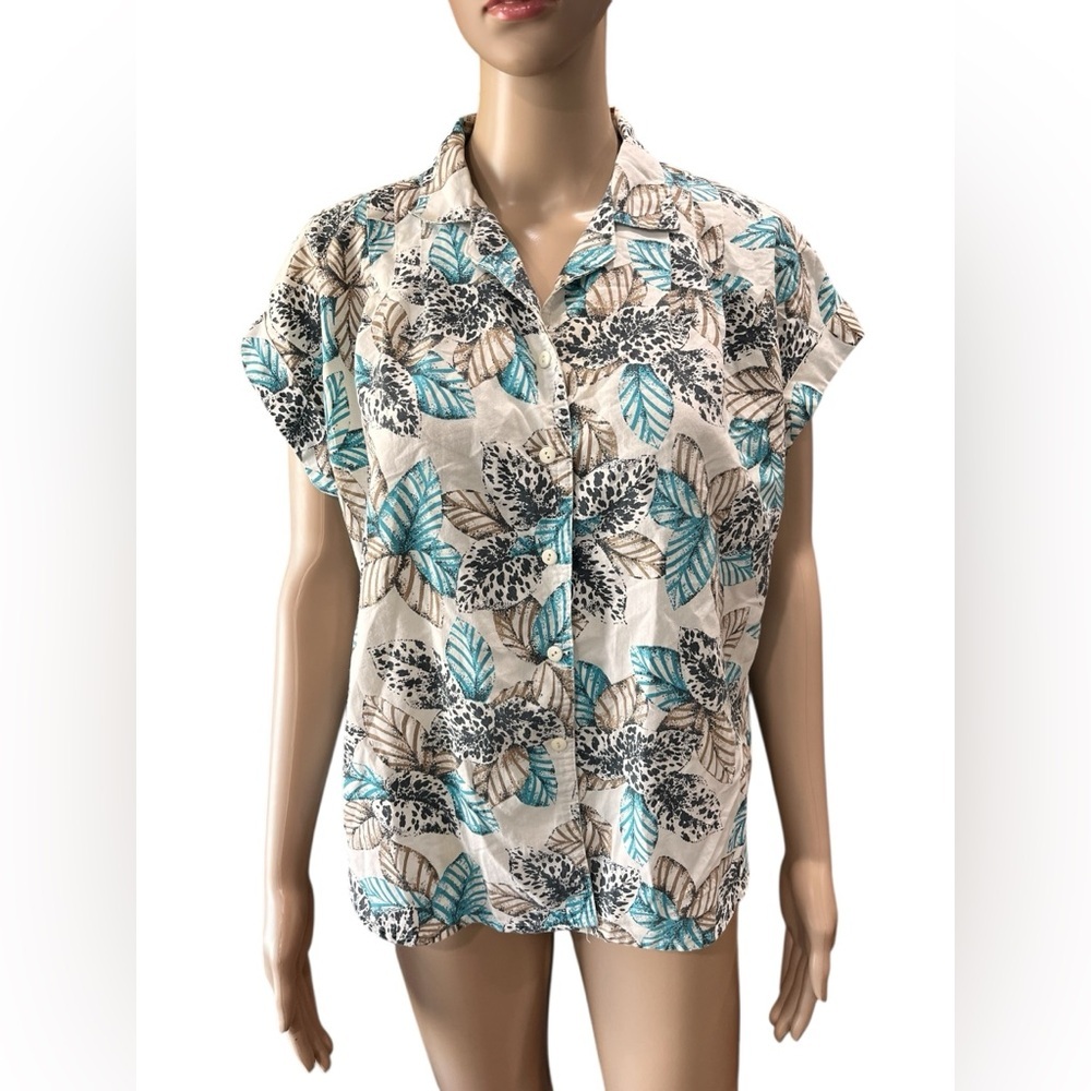 Cottagecore Vintage 80’s 90’s Tropical Leaf Print boxy Women's Top-L
